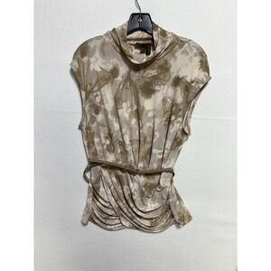 Donna Karen Sleeveless Top Size M Gold White Brown Belted Career Or Evening